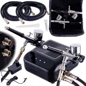 Airbrush set OCTAGON HSA9K BLACK s kompresorom a dvomi airbrush pištoľami s tryskou 0,3mm