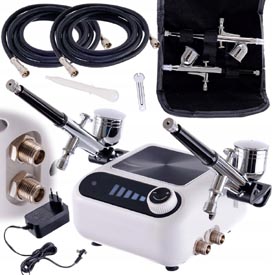 Airbrush set OCTAGON HSA10K WHITE s kompresorom a dvomi airbrush pištoľami s tryskou 0,3mm