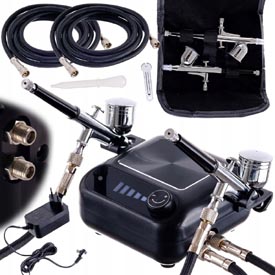 Airbrush set OCTAGON HSA10K BLACK s kompresorom a dvomi airbrush pištoľami s tryskou 0,3mm