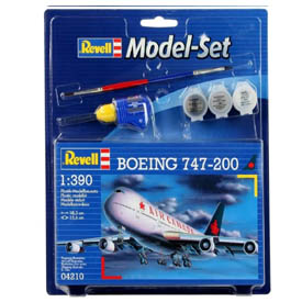 Revell Boeing 747-200 Air Canada Model Set lietadlo 1:390, 60 dielov + farby + lepidlo + štetec