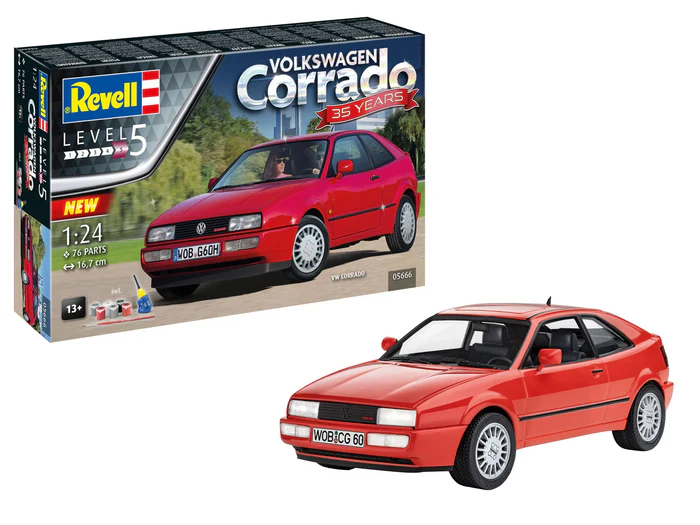 Revell 05666 VW Corrado "35 YEARS" Model kit Auto 1:24, 77 dielov + farby + lepidlo + štetec