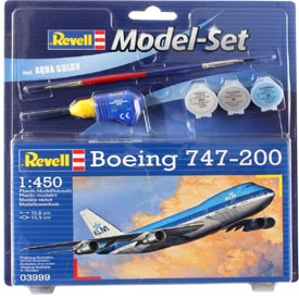 Revell Boeing 747-200 Jumbo Jet Model Set lietadlo 1:450, 22 dielov + farby + lepidlo + štetec