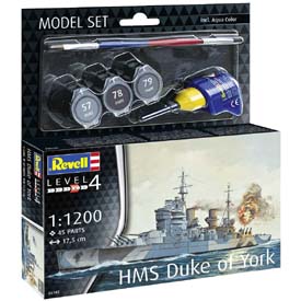 Revell HMS Duke of York Model Set lode 1:1200, 45 dielov + farby + lepidlo + štetec