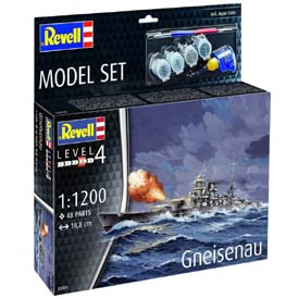 Revell Gneisenau Model Set lode 1:1200, 48 dielov + farby + lepidlo + štetec