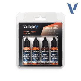 Vallejo 77.253 sada airbrush farieb True Metallic, Odtieň Ancient Copper, 4x18ml