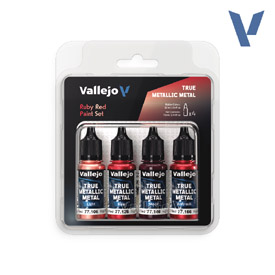 Vallejo 77.254 sada airbrush farieb True Metallic, Odtieň Ruby Red, 4x18ml
