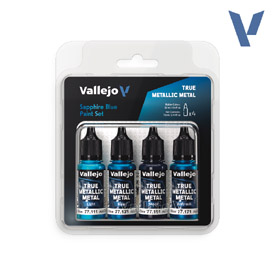 Vallejo 77.256 sada airbrush farieb True Metallic, Odtieň Sapphire Blue, 4x18ml