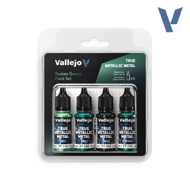 Vallejo 77.257 sada airbrush farieb True Metallic, Odtieň Dusken Green, 4x18ml
