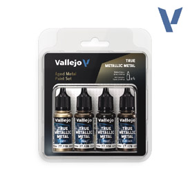 Vallejo 77.258 sada airbrush farieb True Metallic, Odtieň Aged Metal, 4x18ml