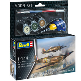 Revell Spitfire Mk.Ia & Hurricane Mk.I Model Set dvoch lietadiel 1:144, 31 dielov + farby + lepidlo + štetec