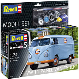 Revell VW T1 "Gulf" Van Model kit Auto 1:24, 123 dielov + farby + lepidlo + štetec