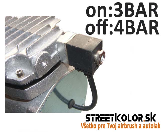 Elektromagnetický pretlakový ventil kompresora: 3 bar - on, 4 bar - off