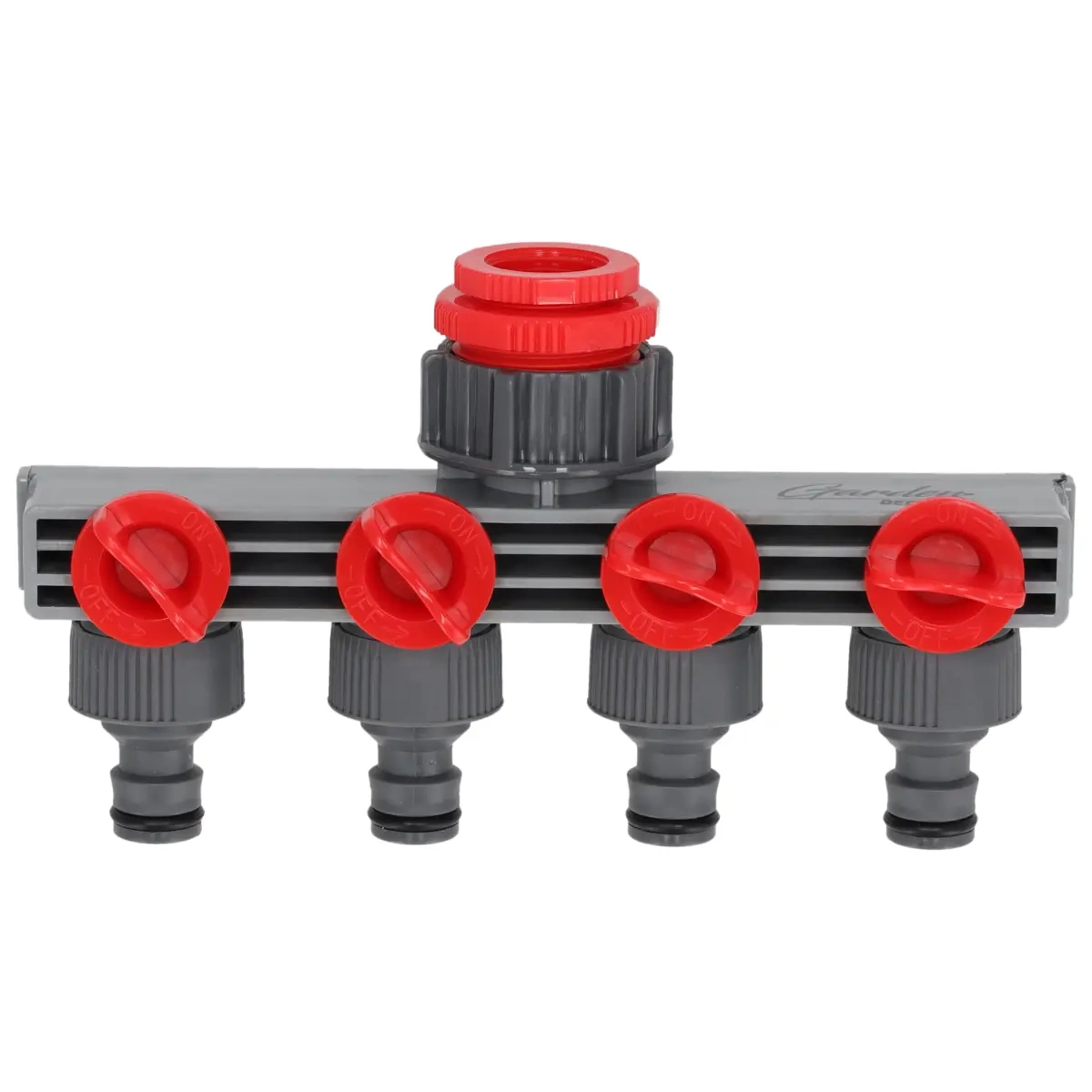 Záhradný štvorcestný rozdeľovač vody na kohútik, 1/2" - 3/4" - 1"