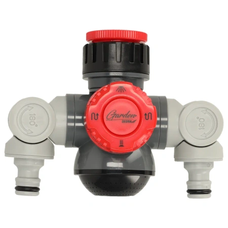Záhradný 360° dvojcestný rozdeľovač vody na kohútik DEDRA 80N008K, 1/2" - 3/4"