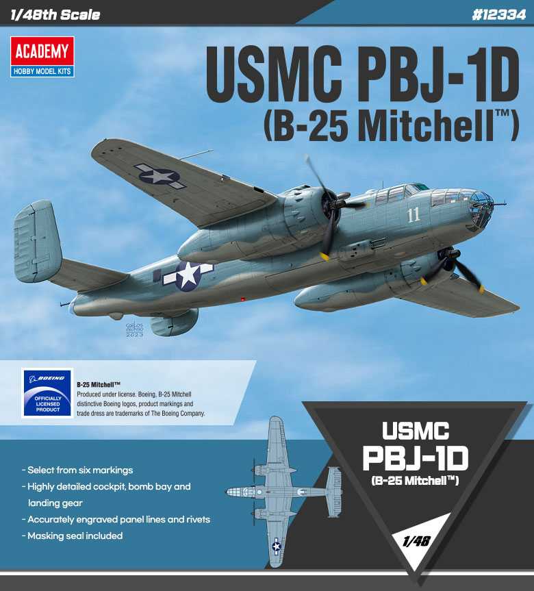 B-25 Mitchell Academy Model Set lietadla 1:48, 170 dielov