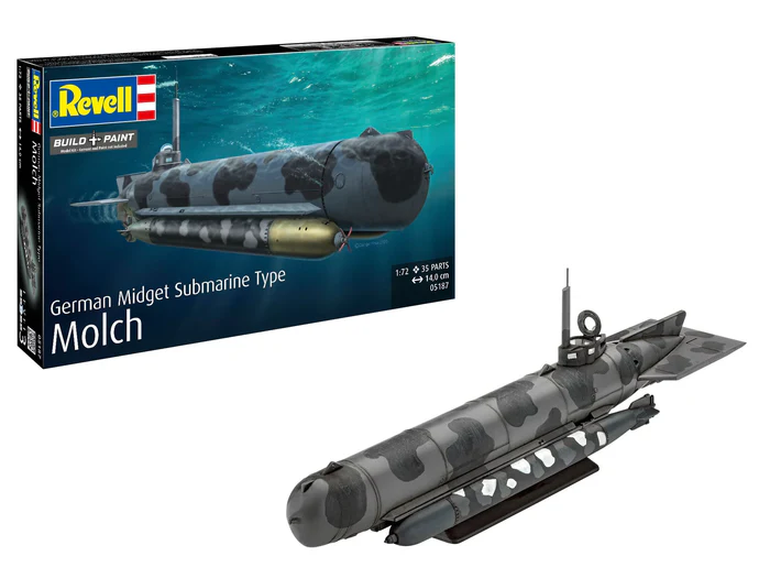 Revell 05187 German Midget Submarine Type Molch plastikový model ponorky 1:72, 33 dielov