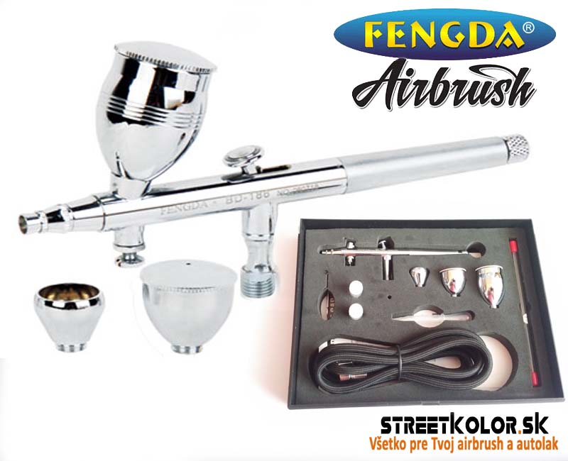 Airbrush pištoľ FENGDA® BD-186K 0.2+0.3+0.5mm ihla, tryska + hadica, 3 x kalíšok