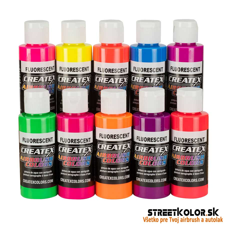 10x60ml CreateX fluorescenčná sada airbrush farieb, 5817-00