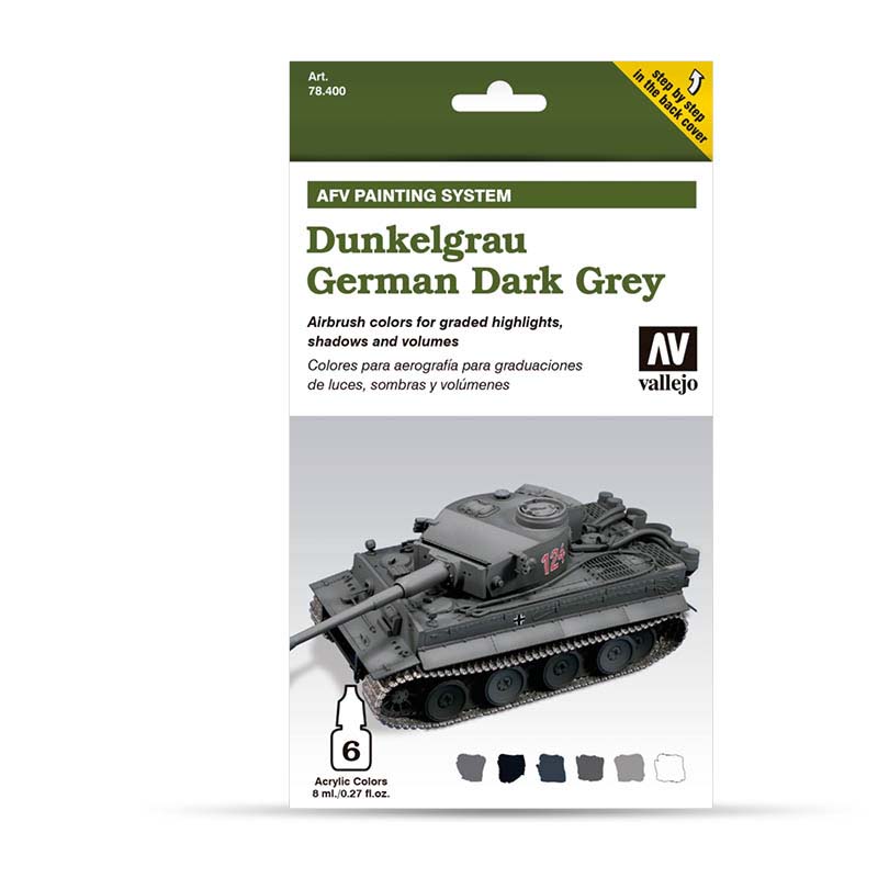Vallejo 78.400 sada airbrush farieb German Dark Grey 6x8 ml