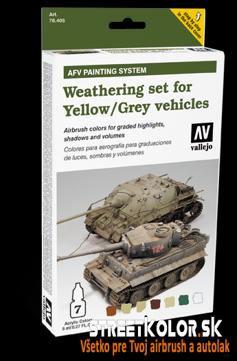 Vallejo 78.405 sada airbrush farieb Weathering yellow/grey 6x8 ml