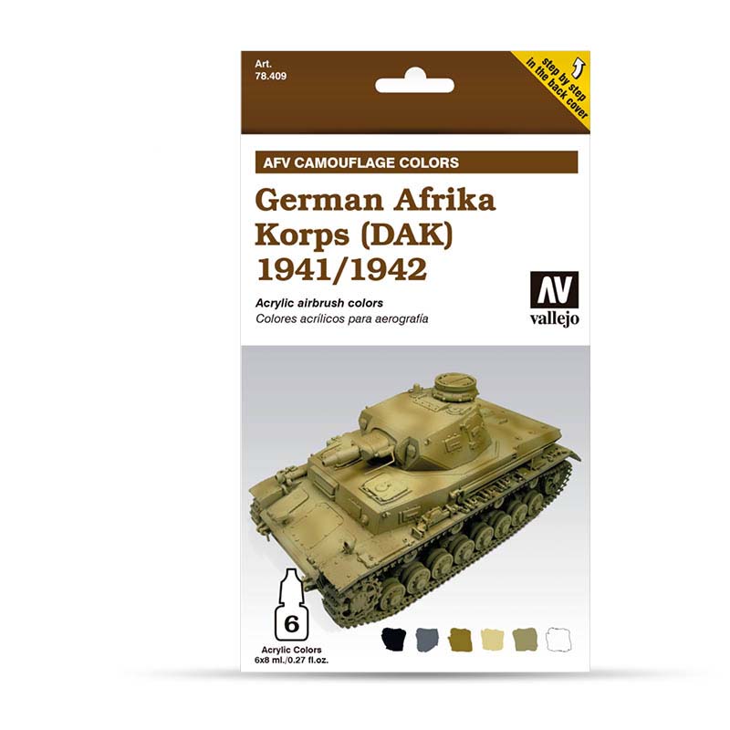 Vallejo 78.409 sada airbrush farieb German Afrika Korps 1941/1942 6x8 ml