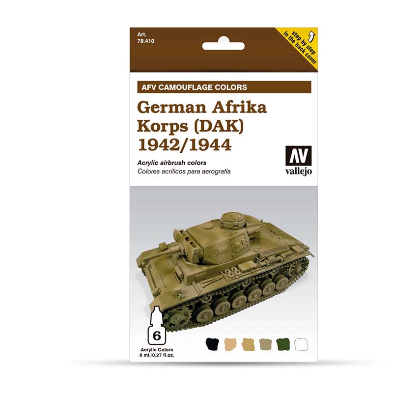 Vallejo 78.410 sada airbrush farieb German Afrika Korps 1942/1944 6x8 ml