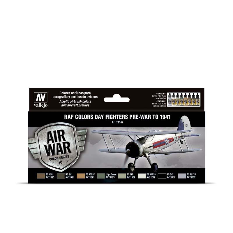 Vallejo 71.149 sada airbrush farieb Day Fighters Pre-War to 1941 8x17 ml