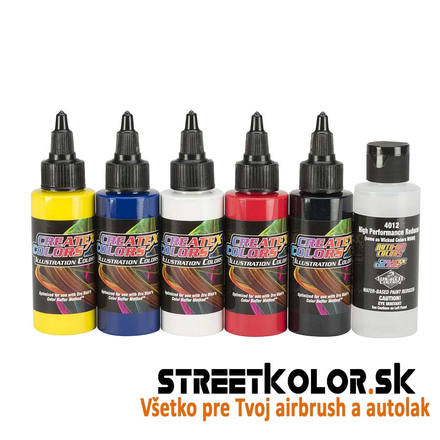 CreateX 5088 Základný Set nepriehľadných ilustračných airbrush farieb 6 x 30 ml