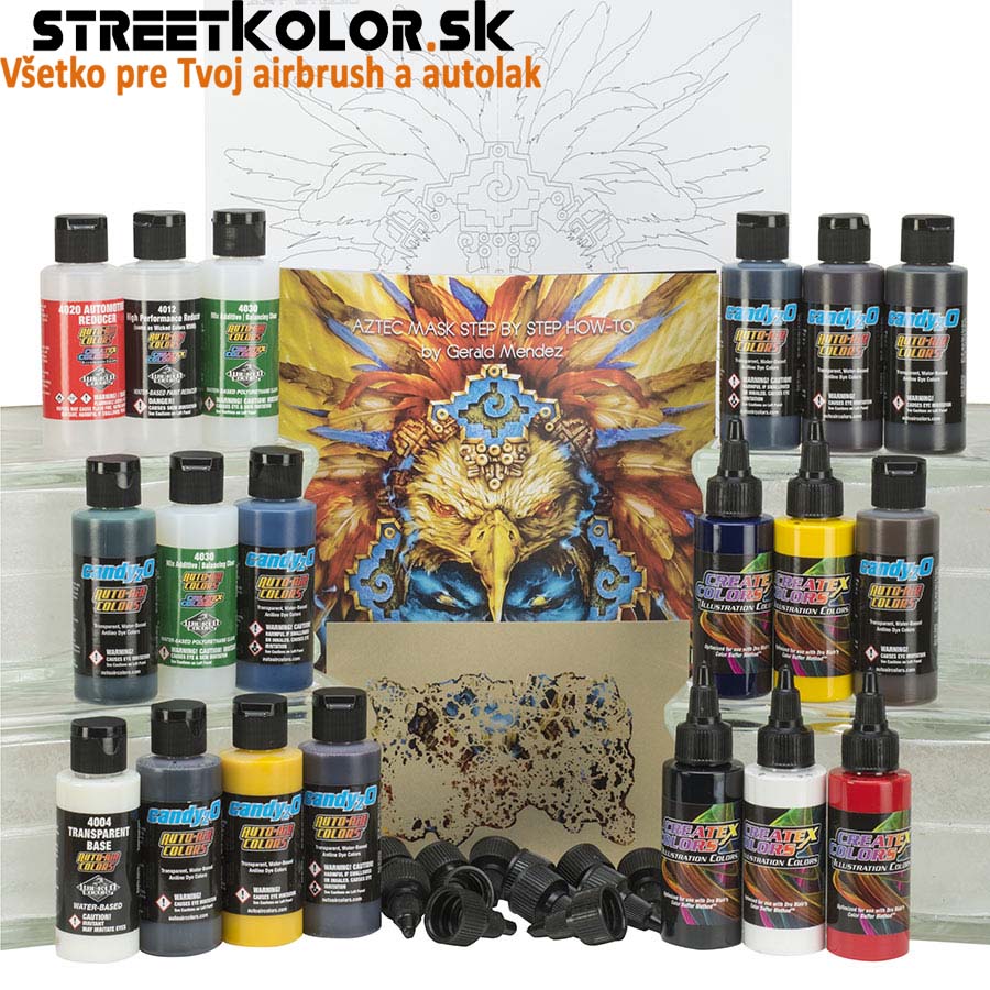 CreateX Art Studio Set ilustračných a candy O2 airbrush farieb 18 x 60 ml