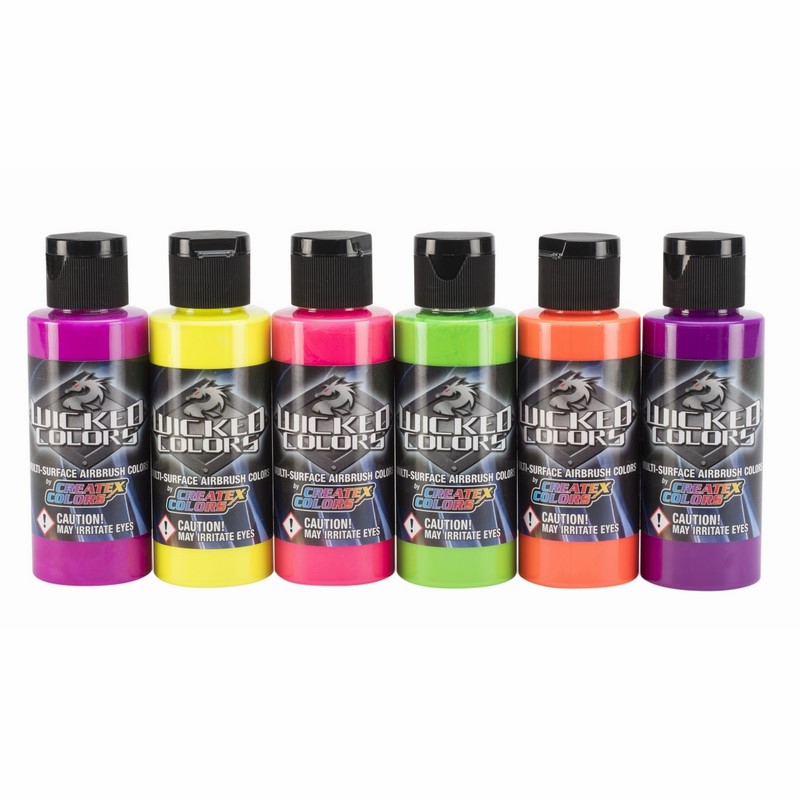 6x60ml Wicked fluorescenčná sada airbrush farieb, W103-00