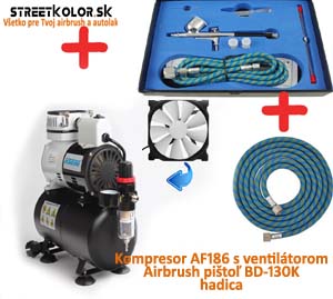 Airbrush set: Kompresor AF-186 a pištoľ Fengda  BD-130K 0,2+0,3+0,5mm + hadica 