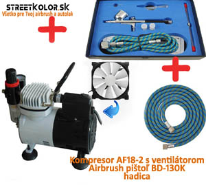 Airbrush set: Kompresor AF18-2 a pištoľ Fengda BD-130K 0,2+0,3+0,5mm + hadica