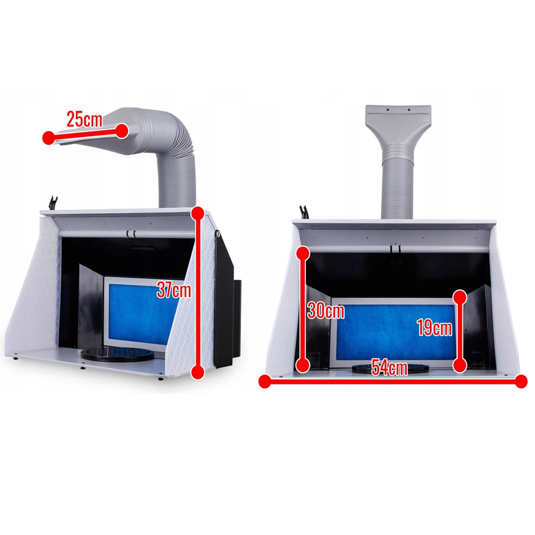 Striekací box s 2 ventilátormi s reguláciou odsávania, LED osvetlením a rotačným stojanom